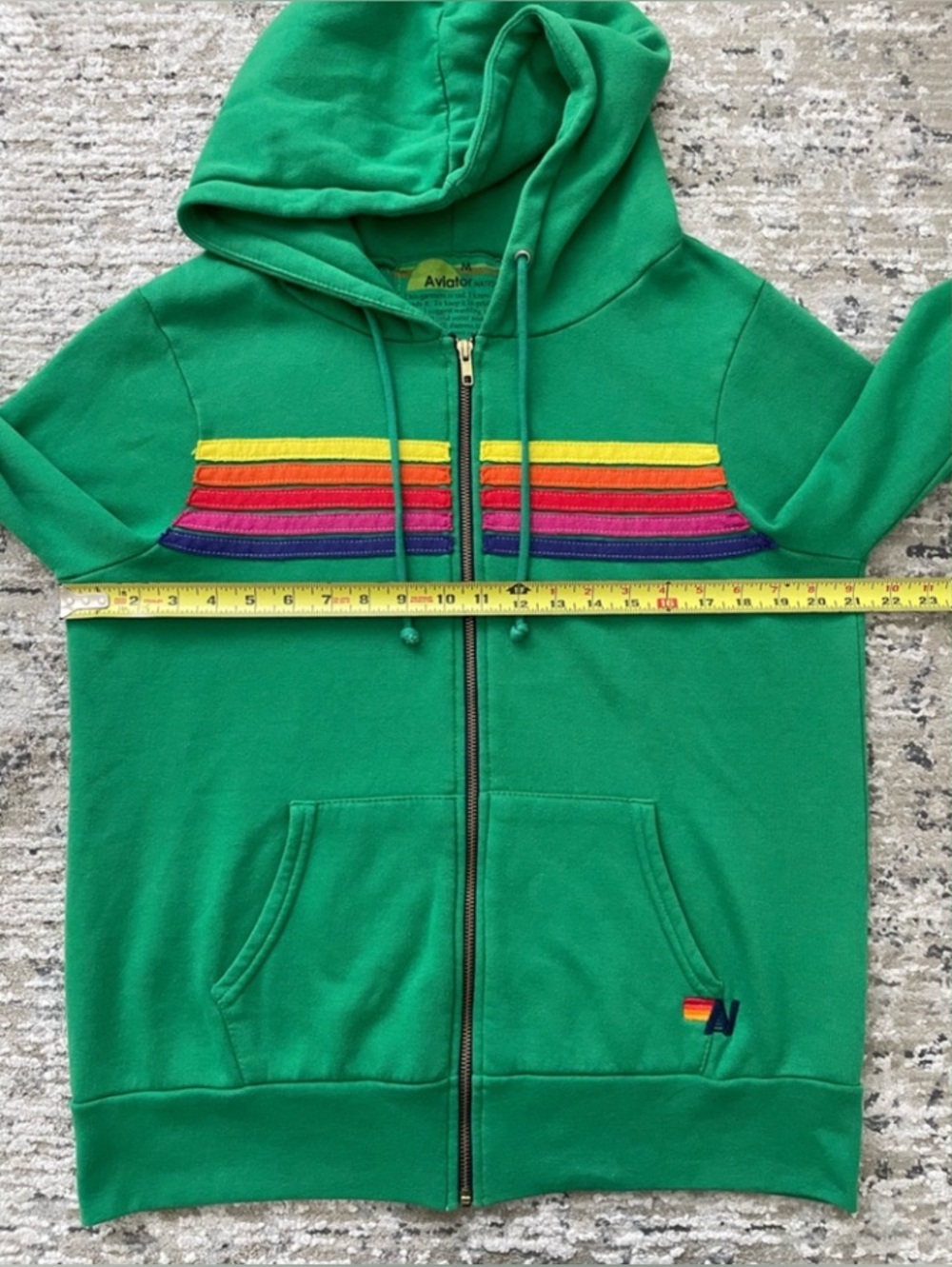 Aviator Nation 5 Stripe Green Zip Up Hoodie Size M Made USA Rare Sweatshirt - Picture 5 of 8